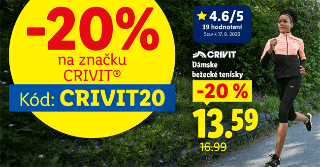 Lidl.sk – 20 % zľavový kód na všetky športové produkty značky CRIVIT