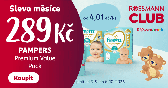 Rossmann.cz – Sleva měsíce Rossmánek – Pampers Premium Value Pack za 289 Kč Rossmann.cz – Sleva měsíce Rossmánek – Pampers Premium Value Pack za 289 Kč